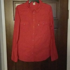 Levi's red white polka dot button down